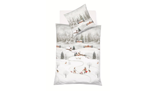 Bettwäsche Feinbiber allover BW mit RV Winterlandschaft Aspen